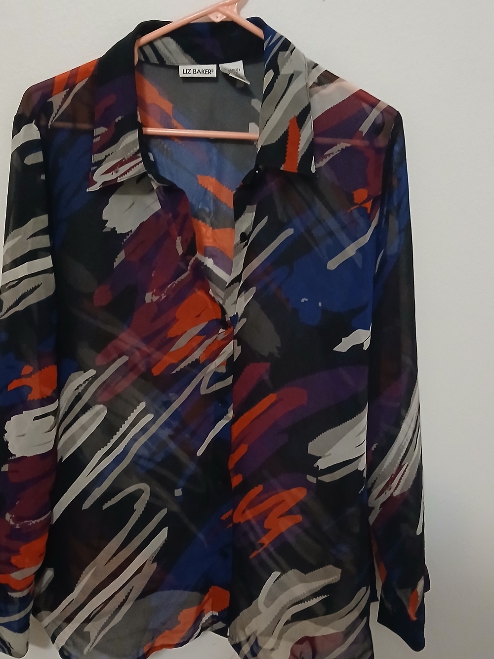Liz Baker Black Multi Abstract Sheer Button-Down Shirt
